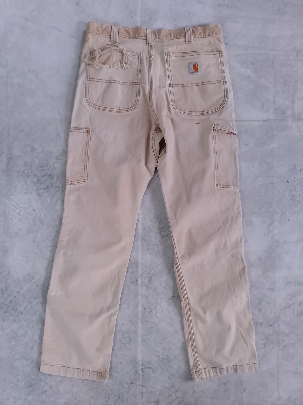 Carhartt Light Beige Utility Work Pants Relaxed Fit DISTRESSED